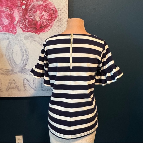 Sail to Sable Navy Striped Ruffle Sleeve Blouse size M - Picture 2 of 5